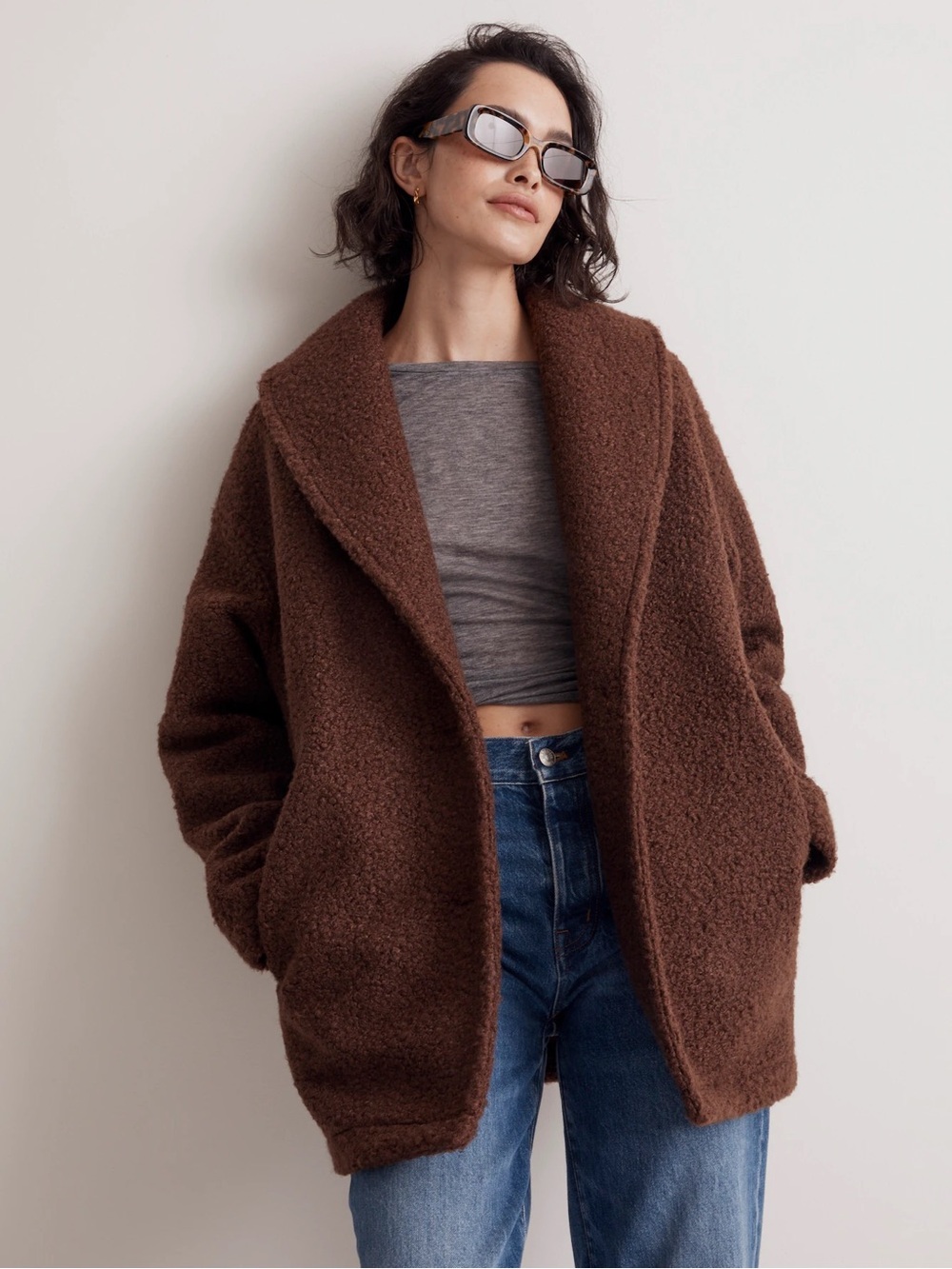 Madewell Pebbled Faux Shearling Shawl Collar Coat